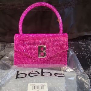 bebe Hot Pink Crystal-Embellished Mini Top-Handle Bag